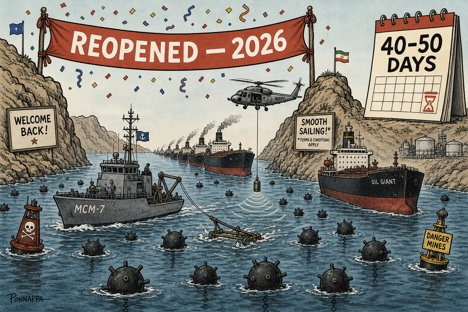 Trump Reopened the Strait of Hormuz in a Sentence. Clearing the Mines Will Take Up to 50 Days.