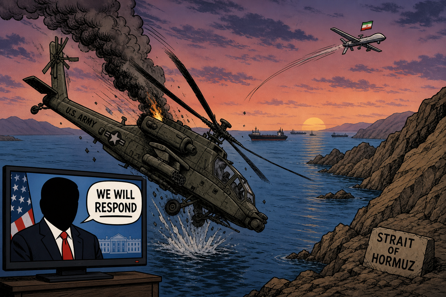 Trump Says Iran Shot Down a U.S. Army Apache Over the Strait of Hormuz. He Vows the U.S. Will Respond.