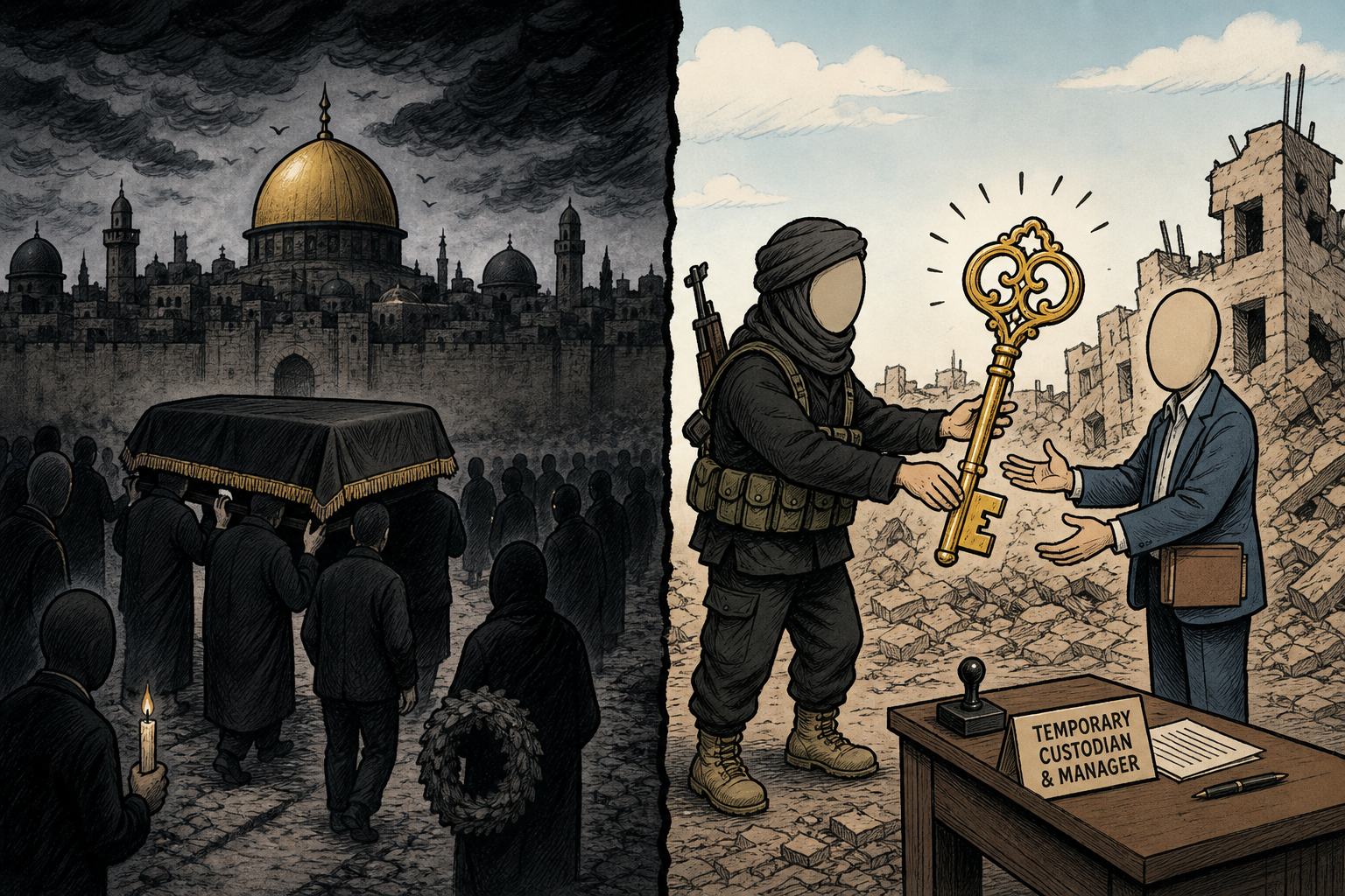 The Father Is Buried in Qom. The Son Stays Hidden. Same Week, Hamas Quietly Cedes Gaza.