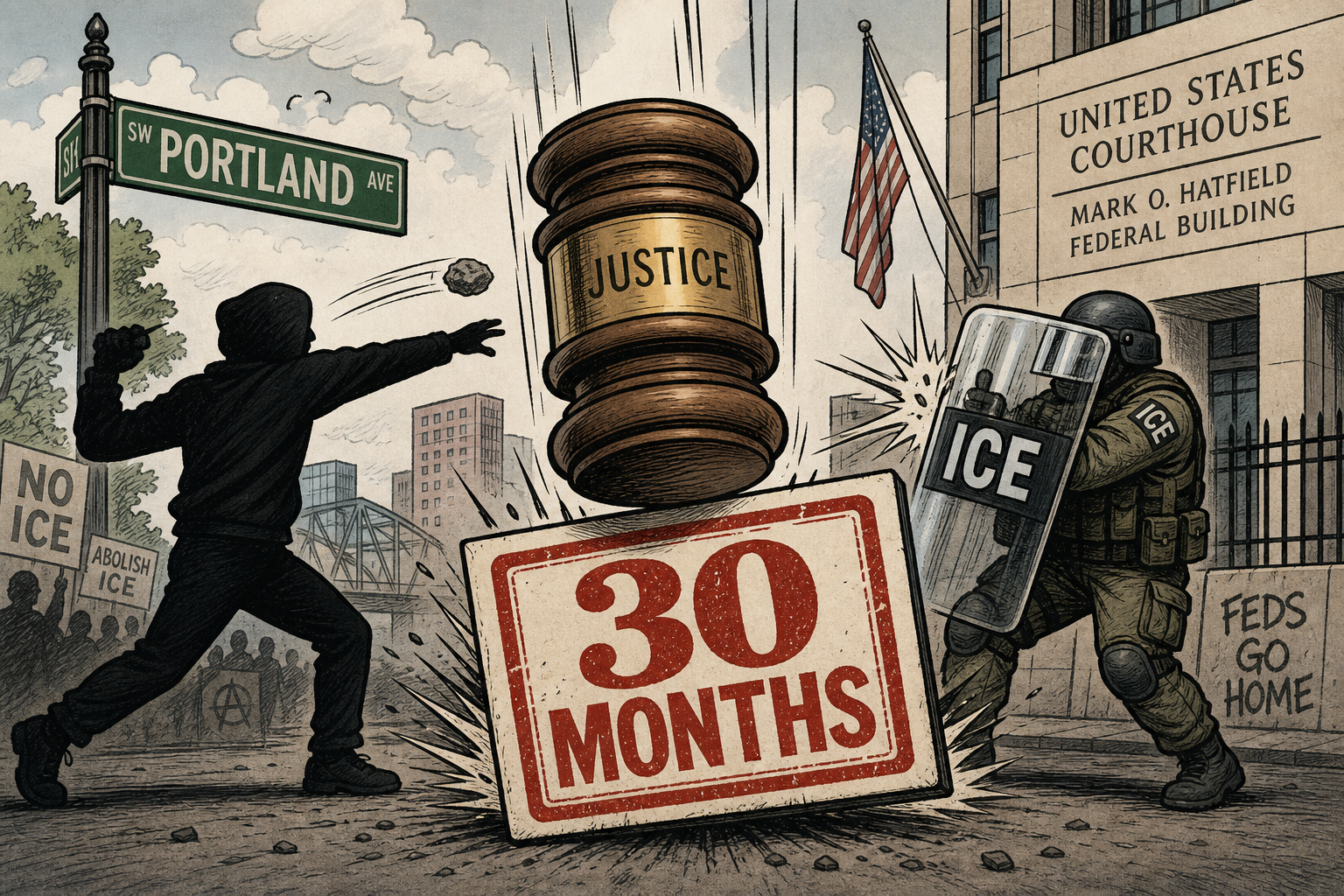 A Rock to a Federal Officer's Face Cost a Portland Protester 30 Months.