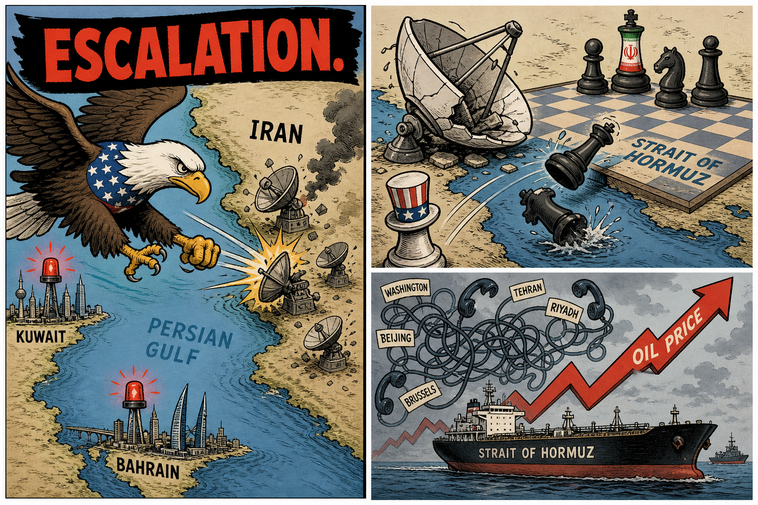 US Strikes Iran's Radar Sites at Qeshm; Iran Fires Missiles at Kuwait and Bahrain