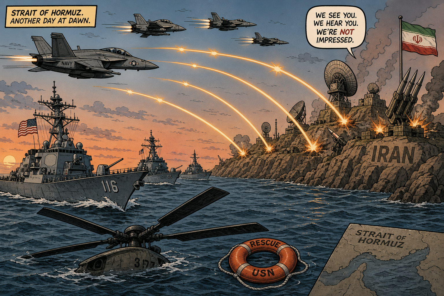 Twenty Targets in Three Waves: U.S. Strikes Iran's Hormuz Defenses. And Keeps Negotiating.
